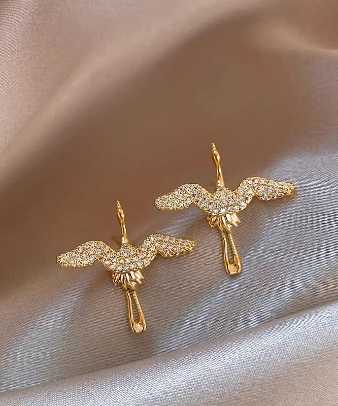 Vogue Gold Stainless Steel Zircon Crane Stud Earrings WZ016 ABC