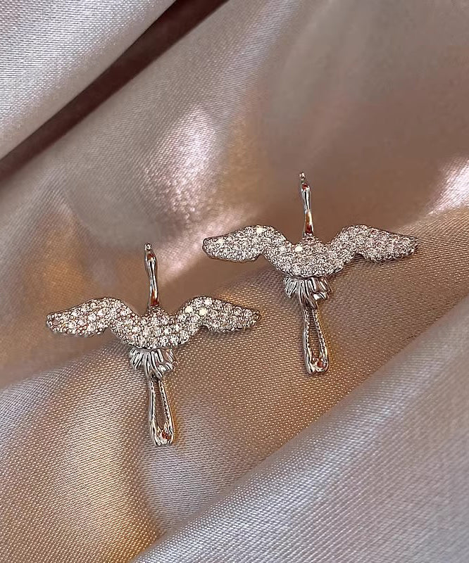 Vogue Gold Stainless Steel Zircon Crane Stud Earrings EY018 ABC