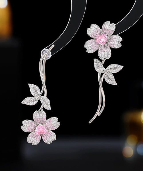 Stud Copper Pink Cherry Vogue Blossom Zircon Earrings FashionChic