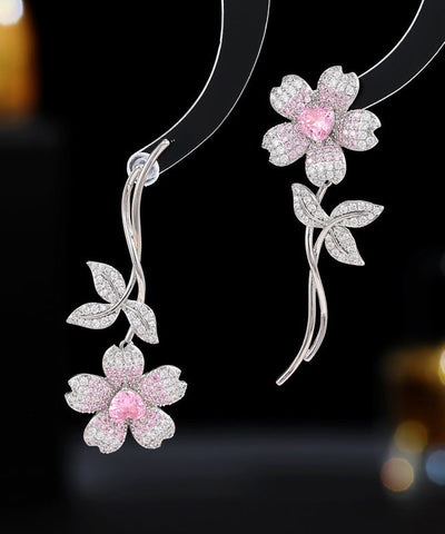 Stud Copper Pink Cherry Vogue Blossom Zircon Earrings FashionChic