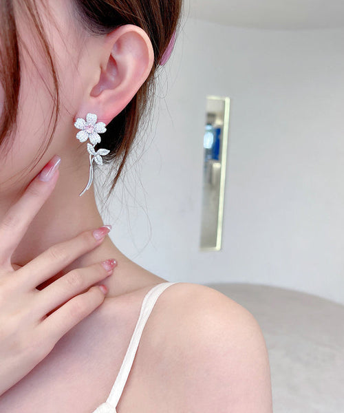 Stud Copper Pink Cherry Vogue Blossom Zircon Earrings FashionChic