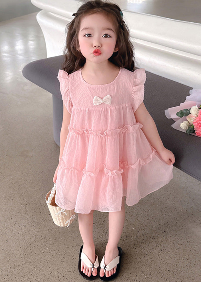 Vogue Pink Ruffled Patchwork Tulle Kids Mid Dress Summer GF007 MM-RCTZ-SDM230724