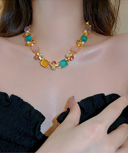 Pearl Princess Vogue Zircon Square Necklace Copper Rainbow FashionChic