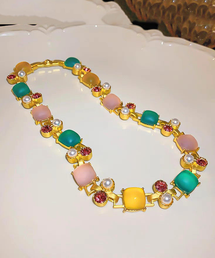 Pearl Princess Vogue Zircon Square Necklace Copper Rainbow FashionChic