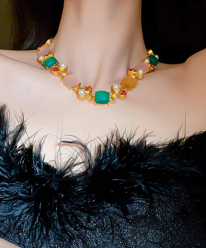 Pearl Princess Vogue Zircon Square Necklace Copper Rainbow FashionChic