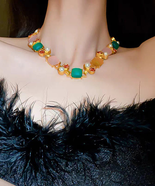 Pearl Princess Vogue Zircon Square Necklace Copper Rainbow FashionChic