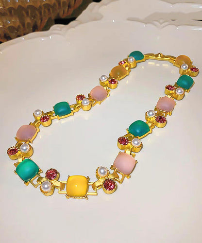 Pearl Princess Vogue Zircon Square Necklace Copper Rainbow FashionChic