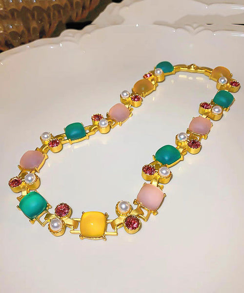 Pearl Princess Vogue Zircon Square Necklace Copper Rainbow FashionChic