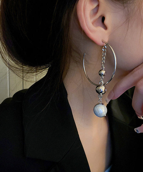 Vogue Silk Copper Pearl Geometry Chain Drop Earrings QQ068 JEW-EAR240811