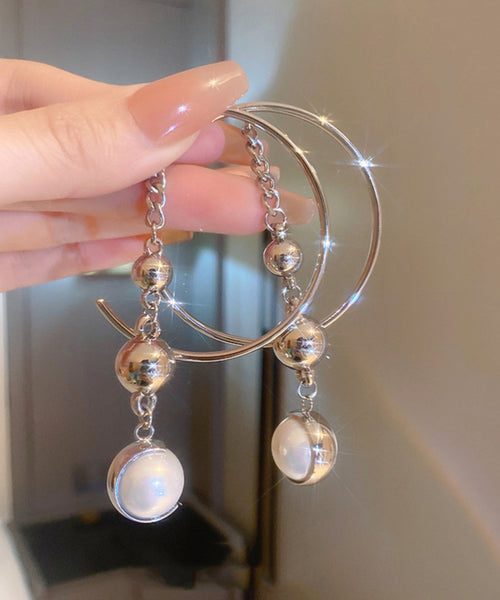 Vogue Silk Copper Pearl Geometry Chain Drop Earrings QQ068 JEW-EAR240811