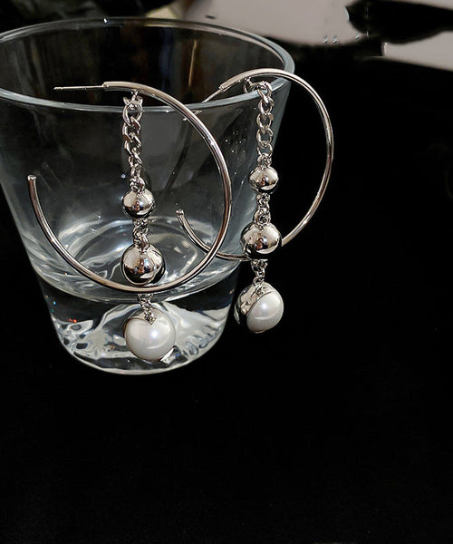 Vogue Silk Copper Pearl Geometry Chain Drop Earrings QQ068 JEW-EAR240811