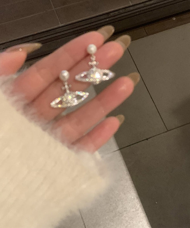 Vogue White Copper Zircon Pearl Planet Drop Earrings YX018 ABC