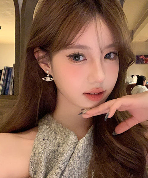 Vogue White Copper Zircon Pearl Planet Drop Earrings YX018 ABC