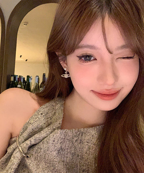 Vogue White Copper Zircon Pearl Planet Drop Earrings YX018 ABC