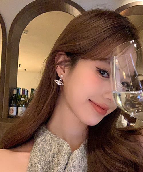 Vogue White Copper Zircon Pearl Planet Drop Earrings YX018 ABC