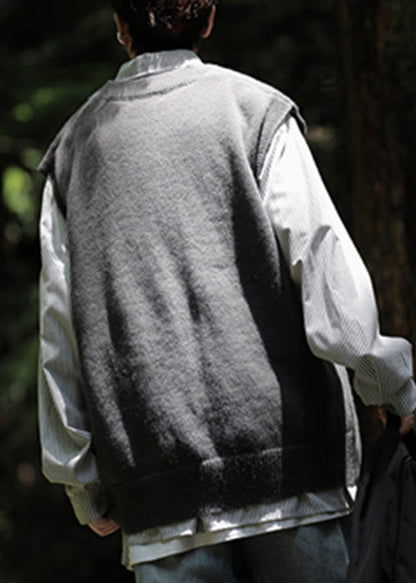 Warm Grey V Neck Solid Knit Men Pullover Waistcoat Sleeveless RJ037 ABC