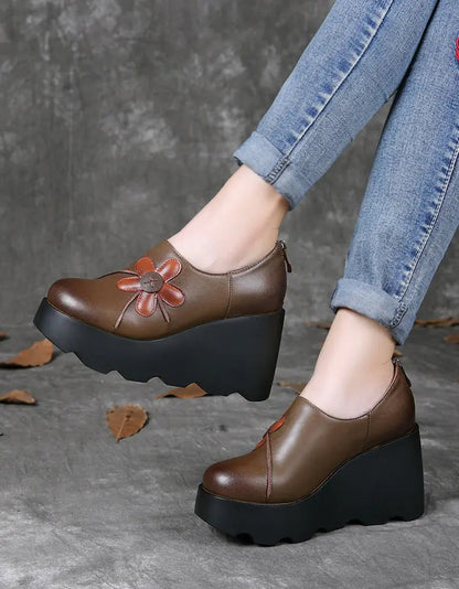 Waterproof Anti-slip Handmade Retro Wedge Shoes Ada Fashion