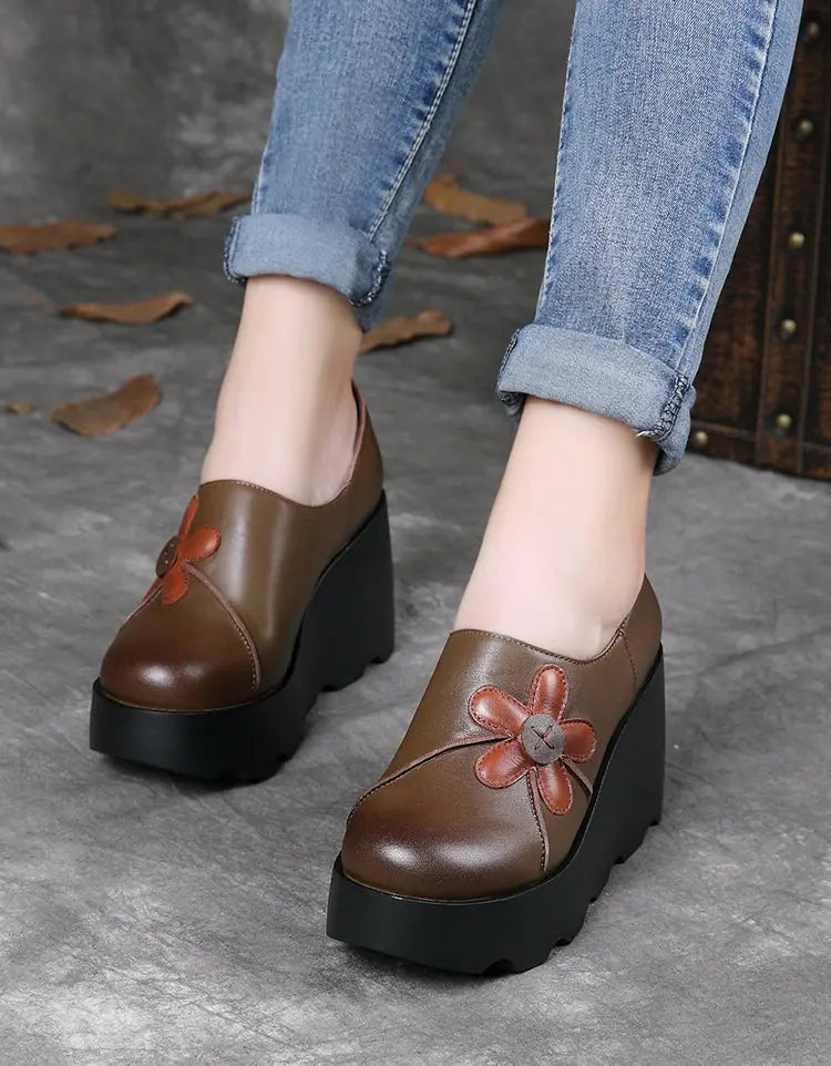 Waterproof Anti-slip Handmade Retro Wedge Shoes Ada Fashion