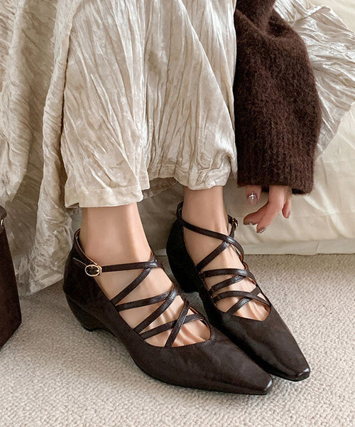 Wedge Heel Shoes Cross Strap Buckle Fashion Chocolate Hollow Out JJ031 Shoe-PG240609