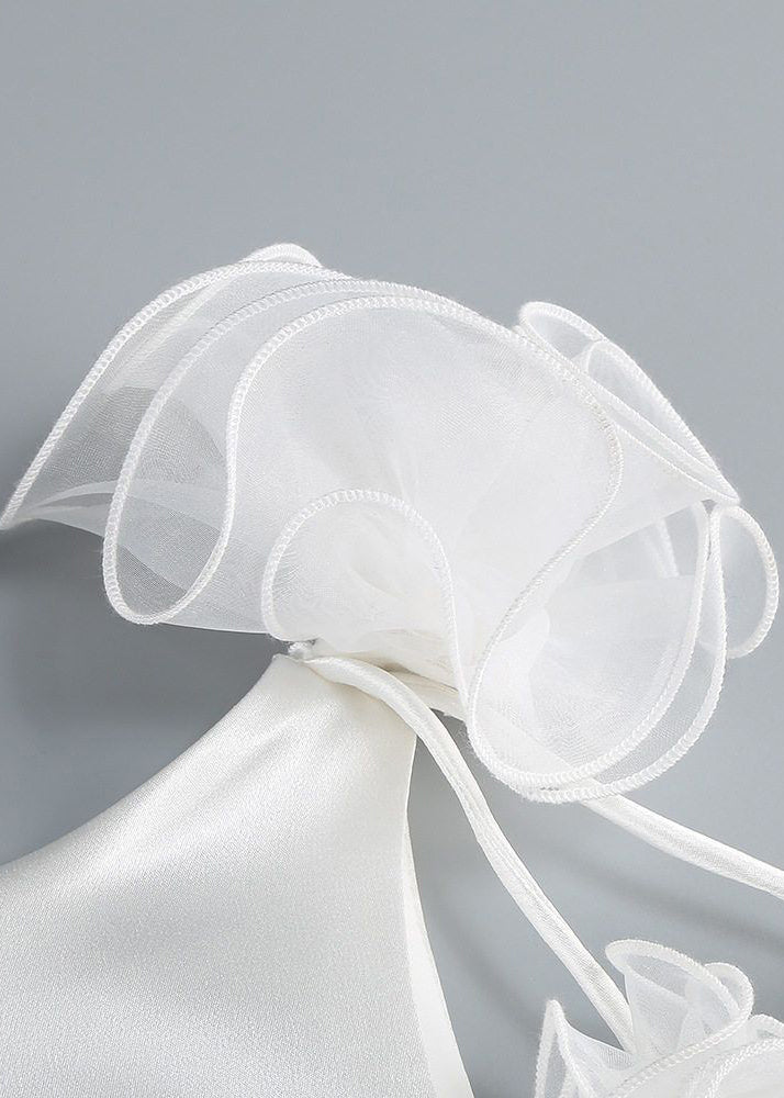 Silk Summer White Dress Party Zippered Backless Solid FashionChic