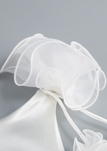 Silk Summer White Dress Party Zippered Backless Solid FashionChic