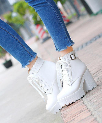 White Boots Cross Strap Chunky Boots RD024 ABC