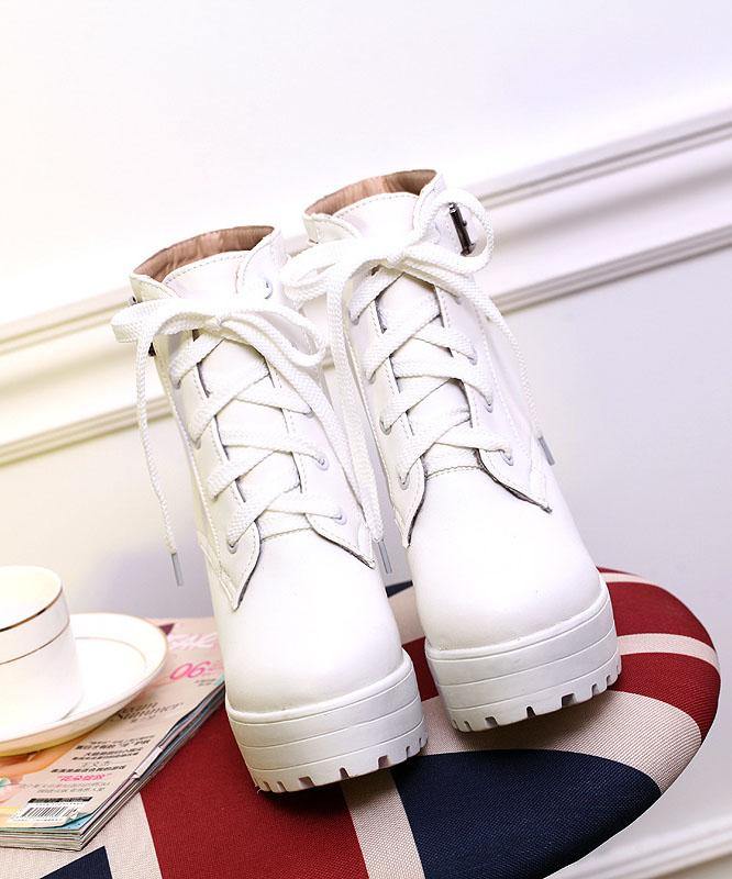 White Boots Cross Strap Chunky Boots RD024 ABC