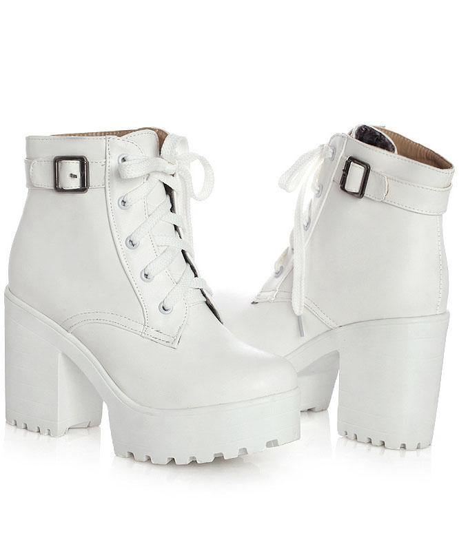 White Boots Cross Strap Chunky Boots RD024 ABC