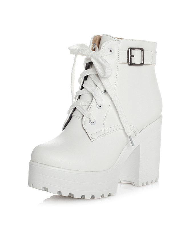 White Boots Cross Strap Chunky Boots RD024 ABC