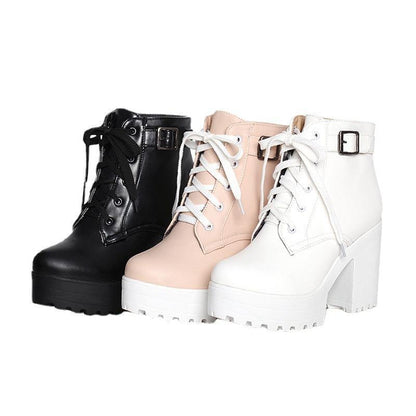 White Boots Cross Strap Chunky Boots RD024 ABC