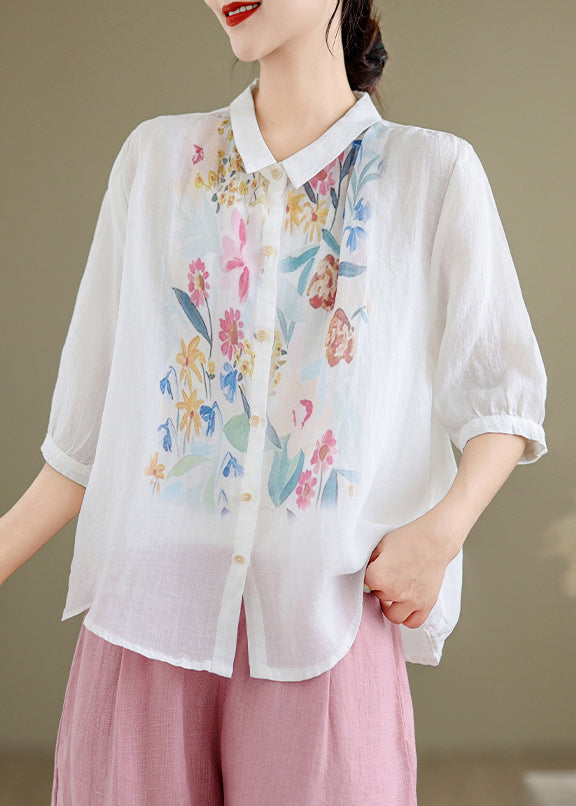 Shirt Button Summer White Pan Collar Peter Linen FashionChic