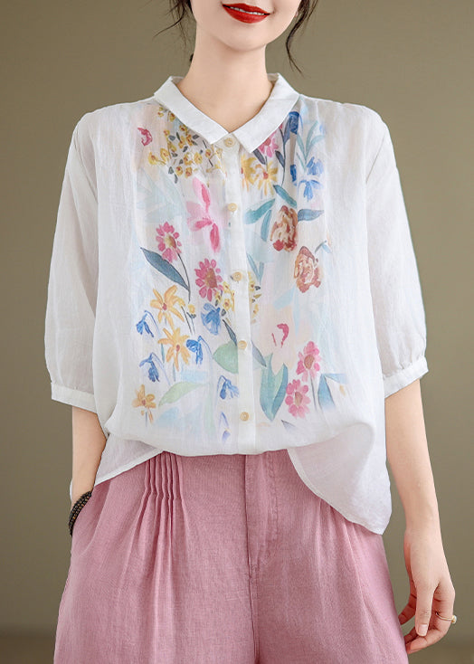 Shirt Button Summer White Pan Collar Peter Linen FashionChic