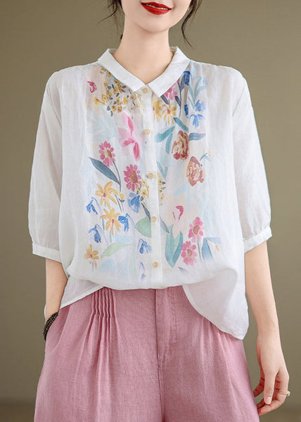 Shirt Button Summer White Pan Collar Peter Linen FashionChic