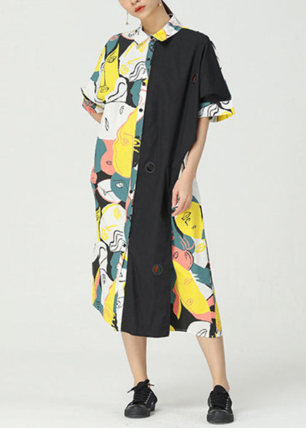 White Button Patchwork Cotton Blouses Dresses Peter Pan Collar Summer AA1034 Ada Fashion