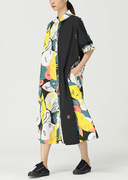 White Button Patchwork Cotton Blouses Dresses Peter Pan Collar Summer AA1034 Ada Fashion