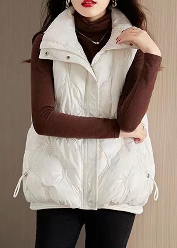 White Cinched Drawstring Waistcoat Zippered Waistcoat Sleeveless RK016 ABC