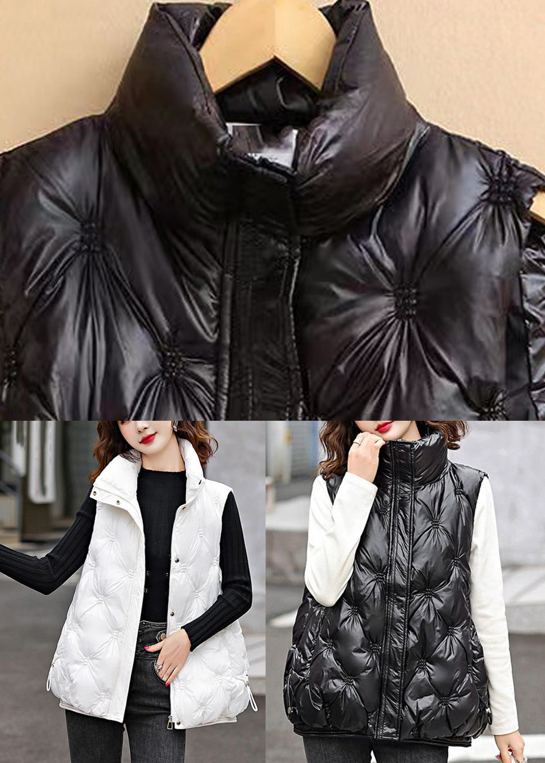 White Cinched Drawstring Waistcoat Zippered Waistcoat Sleeveless RK016 ABC