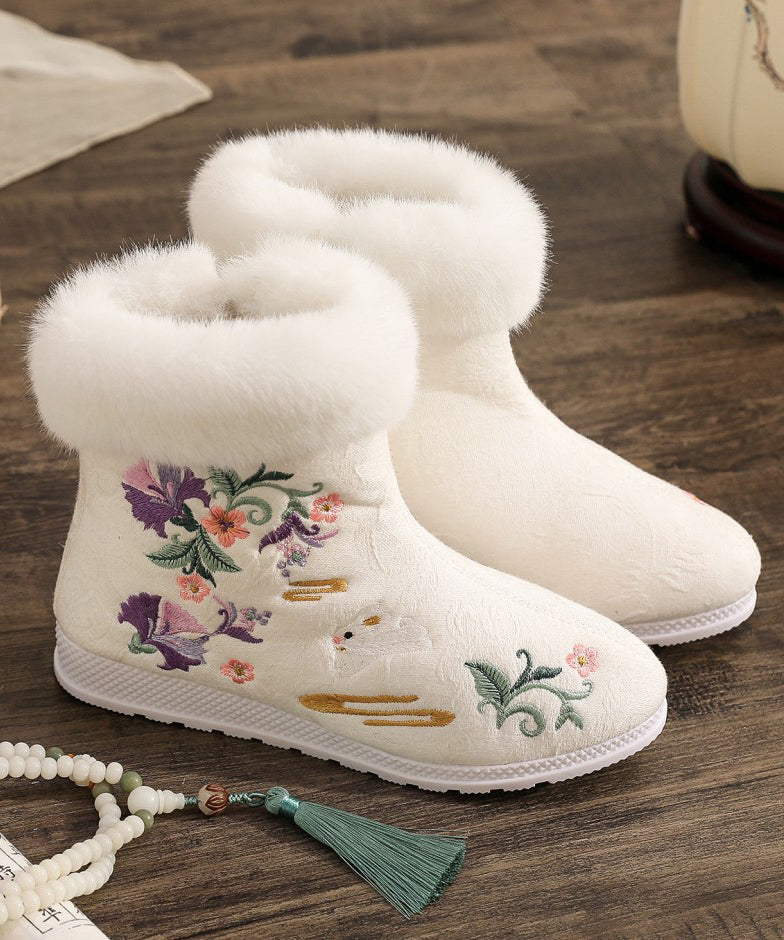 White Cotton Fabric Embroidery Splicing Chinese Style Boots TQ056 ABC