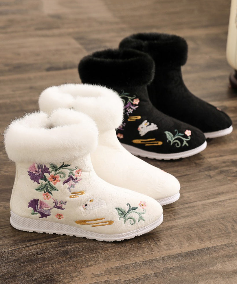 White Cotton Fabric Embroidery Splicing Chinese Style Boots TQ056 ABC