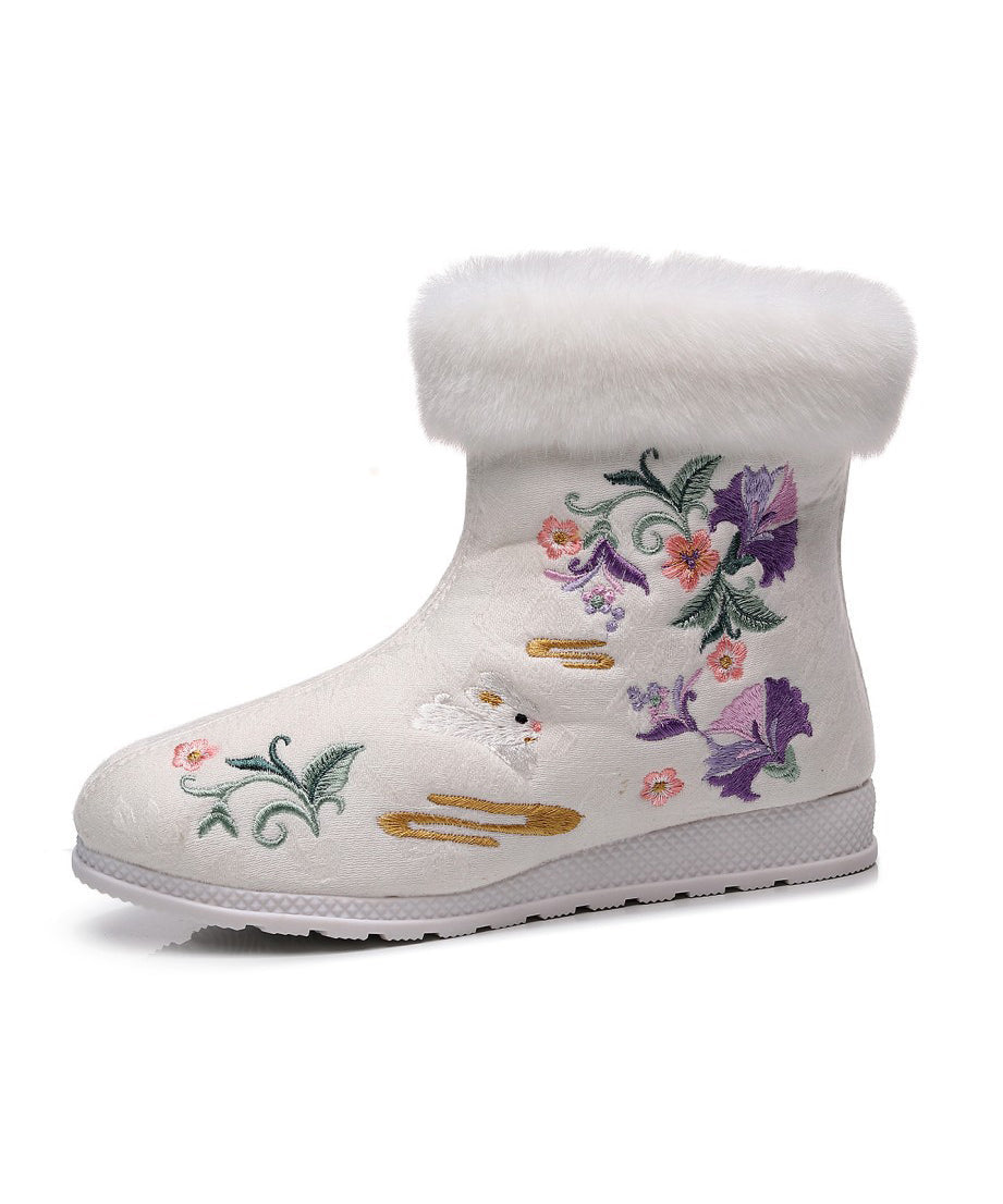 White Cotton Fabric Embroidery Splicing Chinese Style Boots TQ056 ABC