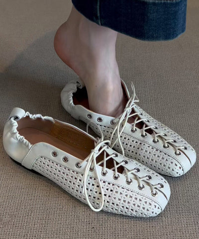Shoes Feet Leather Flat Cross White Stylish Cowhide Splicing FashionChic