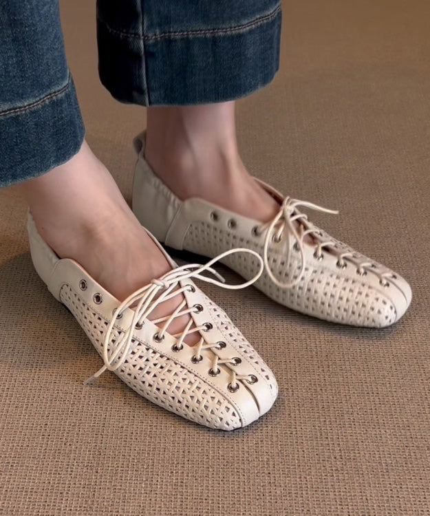 Shoes Feet Leather Flat Cross White Stylish Cowhide Splicing FashionChic