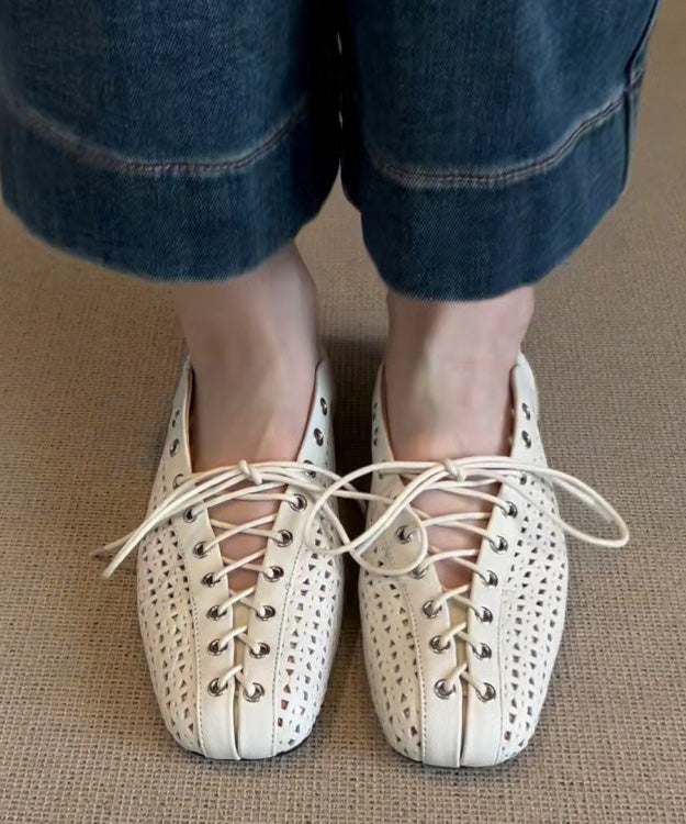 Shoes Feet Leather Flat Cross White Stylish Cowhide Splicing FashionChic