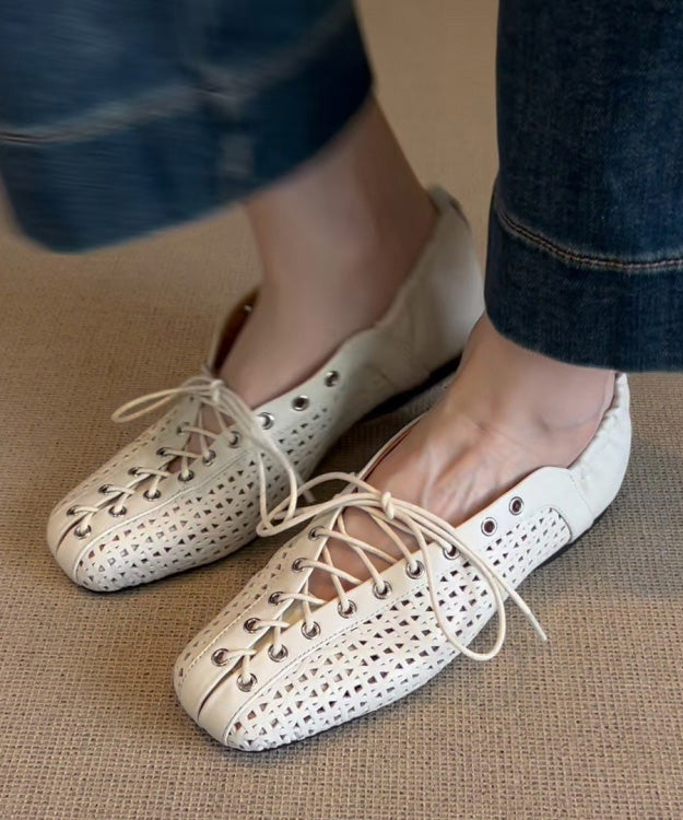Shoes Feet Leather Flat Cross White Stylish Cowhide Splicing FashionChic