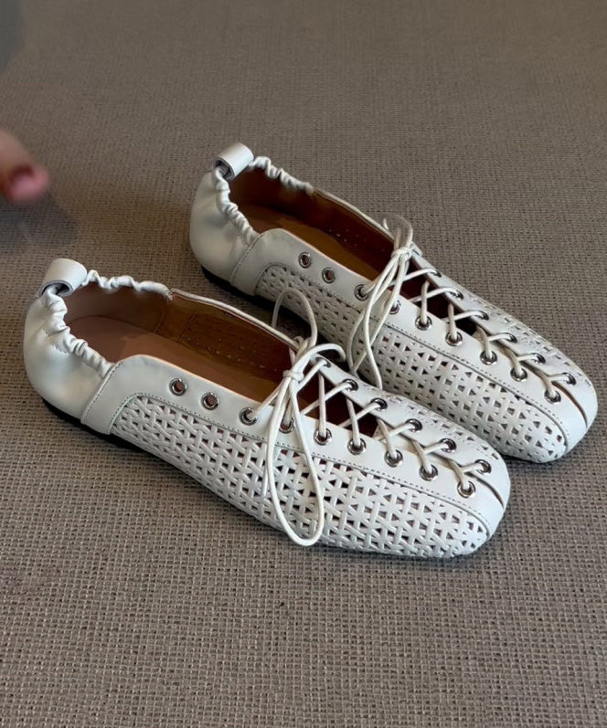 Shoes Feet Leather Flat Cross White Stylish Cowhide Splicing FashionChic