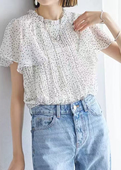 Top White Cloak Sleeves Dot Oversized Chiffon Wrinkled FashionChic