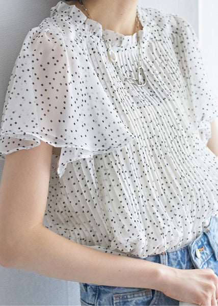 Top White Cloak Sleeves Dot Oversized Chiffon Wrinkled FashionChic