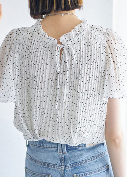 Top White Cloak Sleeves Dot Oversized Chiffon Wrinkled FashionChic