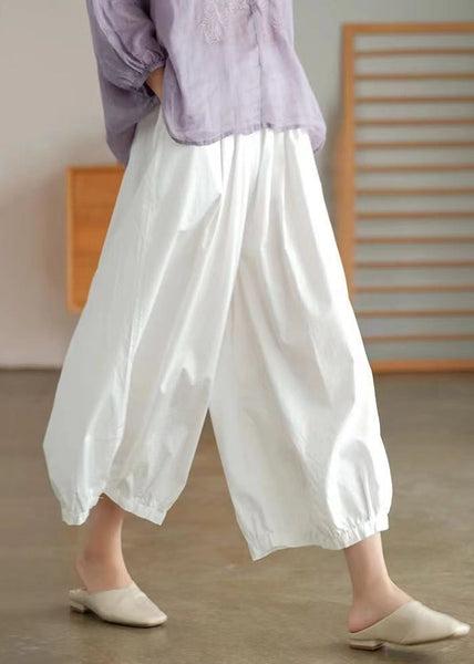 White Elastic Waist Cotton Crop Wide Leg Pants BV074 MZF-CPTS240702