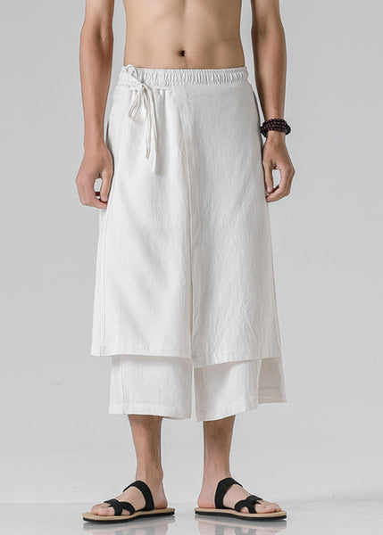 White Elastic Waist Men Crop Straight Pants YT089 Men-Silk-MENCP240721